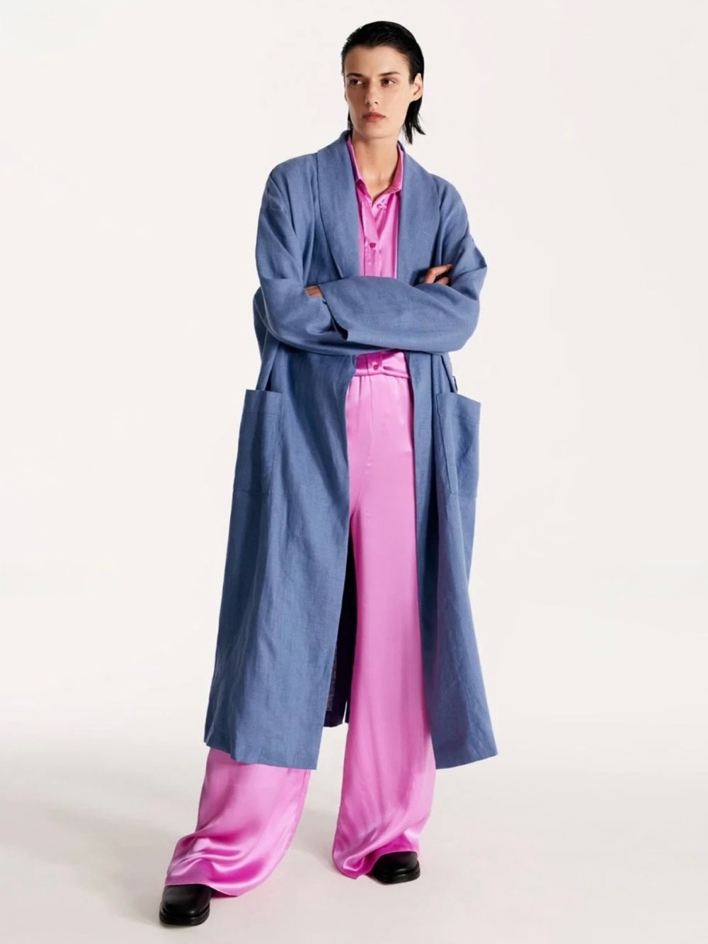 Lessless 100% Linen Blue Robe Oversized Natural Fabric Breathable Resortwear
